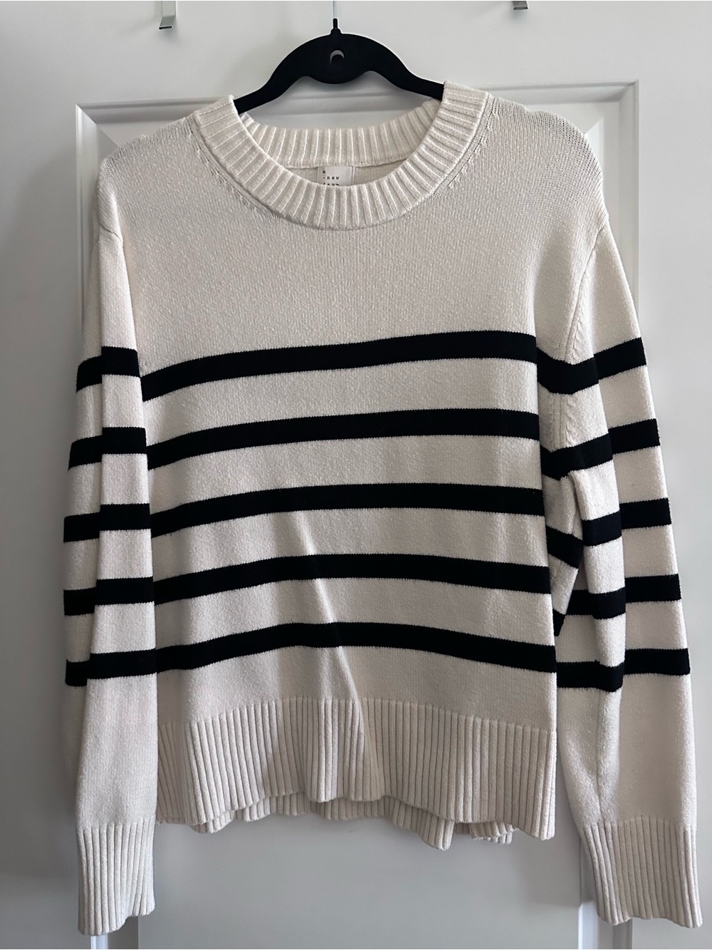 a new day White and Black Striped Crewneck Sweater